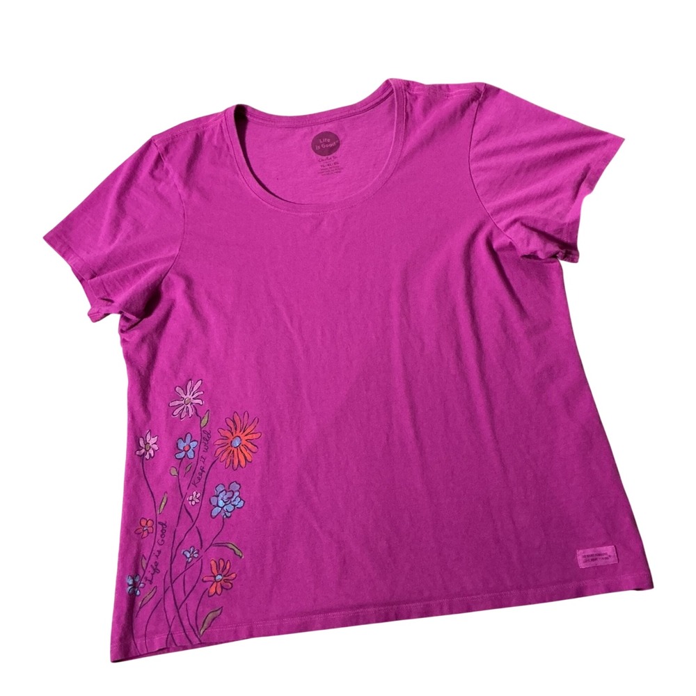 Life is Good Keep It Wild Floral Graphic Tee Women XL Pink Crusher T-Shirt